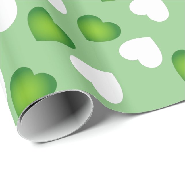 Papier Cadeau Bonne Valentines - Motif de Coeurs Vert et Blanc (Coin rond)