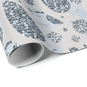 Papier Cadeau Bonnes fêtes boule argentée bleue de Noël de