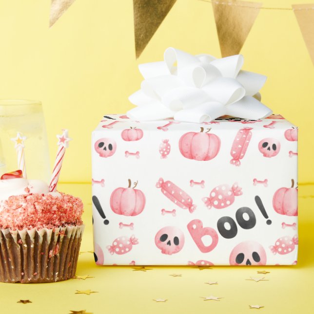 Papier Cadeau Boo Deux Fille Rose Halloween Anniversaire (Fête d'anniversaire)