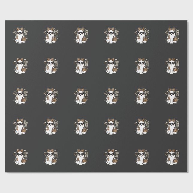 Papier Cadeau Boo Jee Cute Ghost Halloween Leopard Design_1 (Plat)
