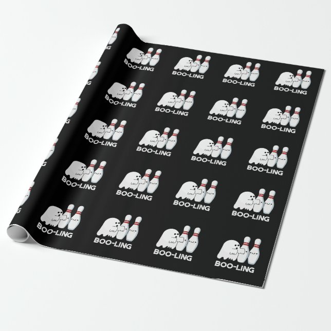 Papier Cadeau Boo-ling Drôle Halloween Bowling Ghost Pun Dark BG (Déroulé)