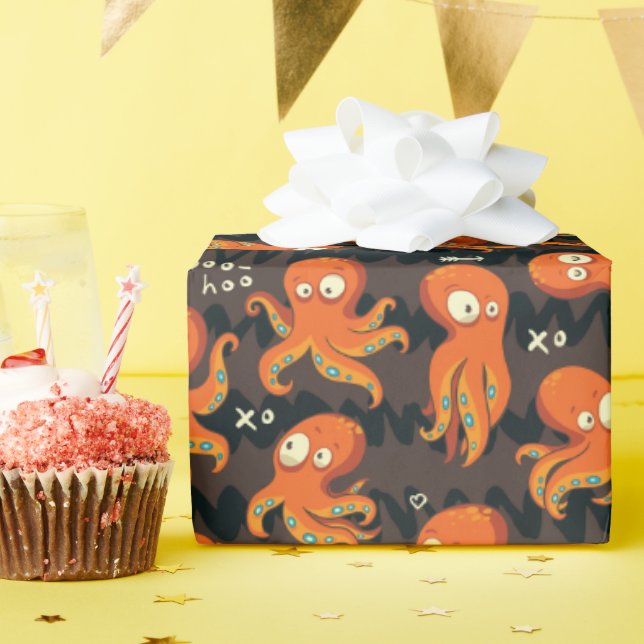 Papier Cadeau Boo Octopus Orange & Black Kids Vêtements & Décor (Fête d'anniversaire)