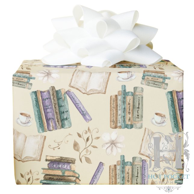 Papier Cadeau Book Lover Wrapping Paper in Cream (Créateur téléchargé)
