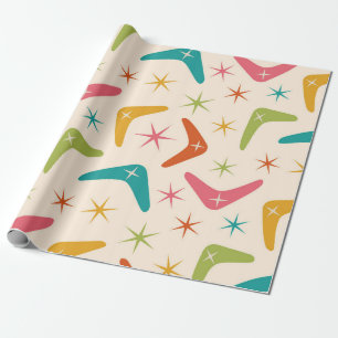 Papier Cadeau Boomerang de style milieu de siècle avec explosion
