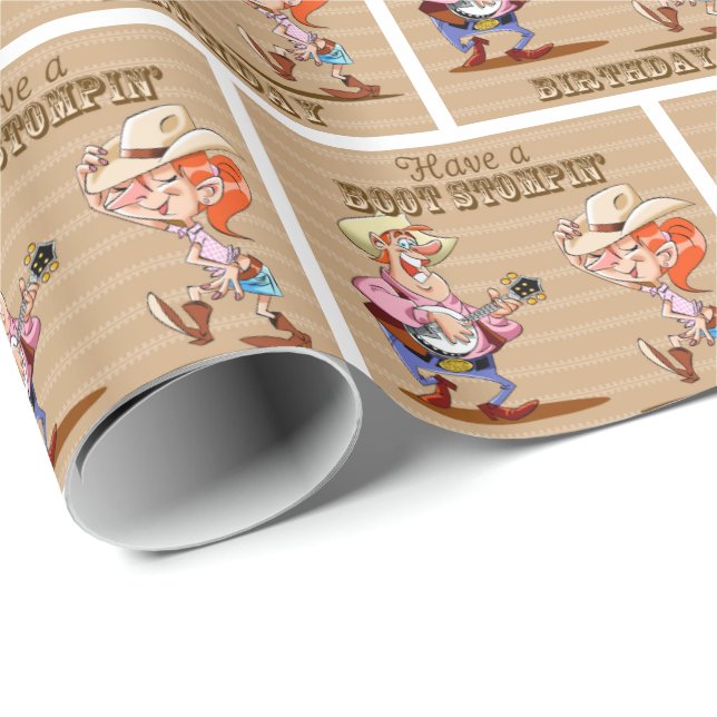Papier Cadeau Boot Stompin' Anniversaire Western Cowboy (Coin rond)