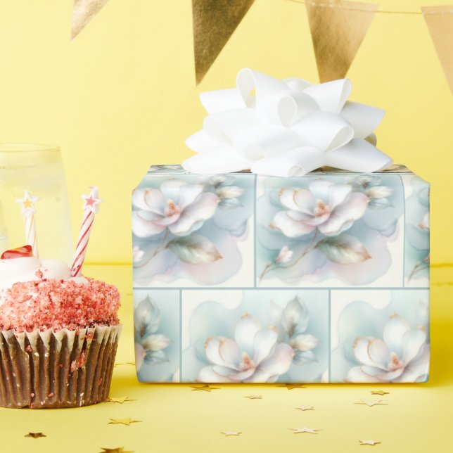 Papier Cadeau Bord doré Fleur de Magnolia Blanche (Fête d'anniversaire)