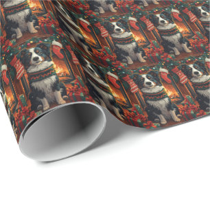 Papier Cadeau Border Collie Chien avec des cadeaux de Noël Chem
