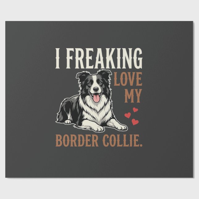 Papier Cadeau Border Collie drôle d'amour de chien (Plat)