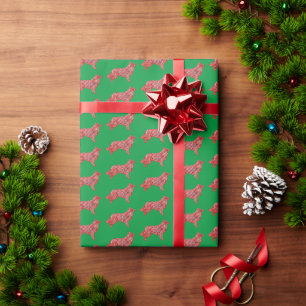 Papier Cadeau Bordure Collie Chien Noël Silhouette Vert