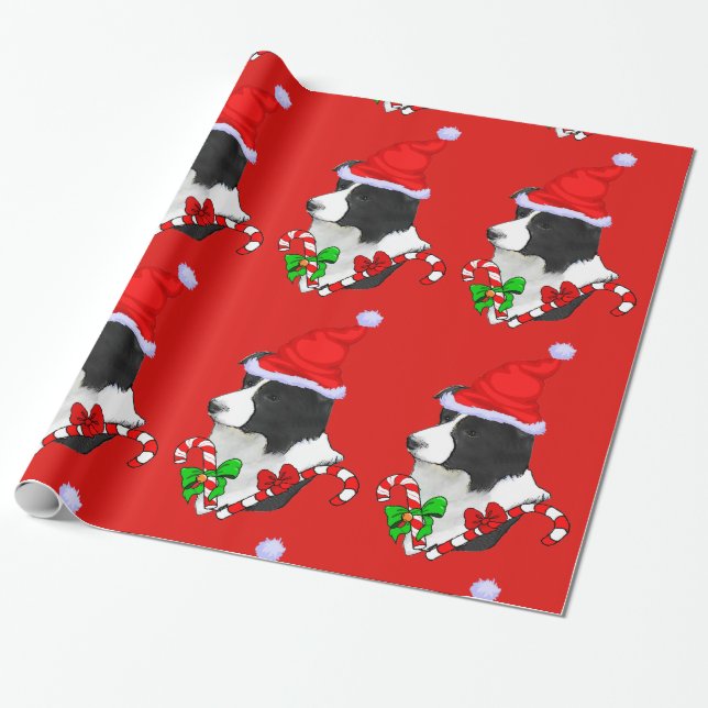 Papier Cadeau Bordure Collie Noël (Déroulé)