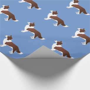 Papier Cadeau Bordure Collie Rouge race Chien Vue latérale Silho