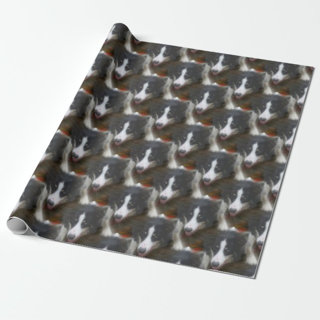 Papier Cadeau Bordure Collie Stare Chien Motif (Déroulé)