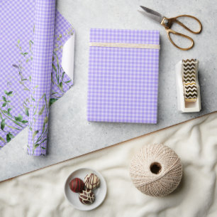 Papier Cadeau Bordure de fleurs sauvages sur gingham violet