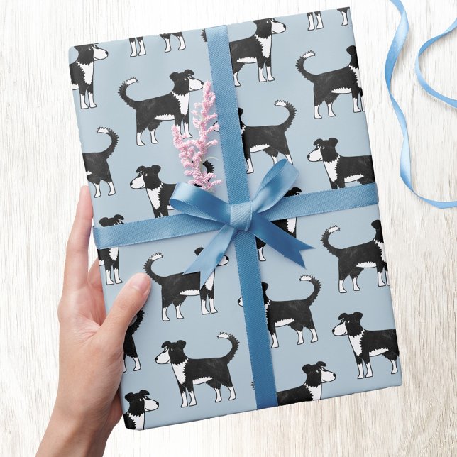 Papier Cadeau Bordure mignonne galloise Collie Cheep Chien Motif (Welsh Border Collie sheep dog pattern gift wrapping paper )