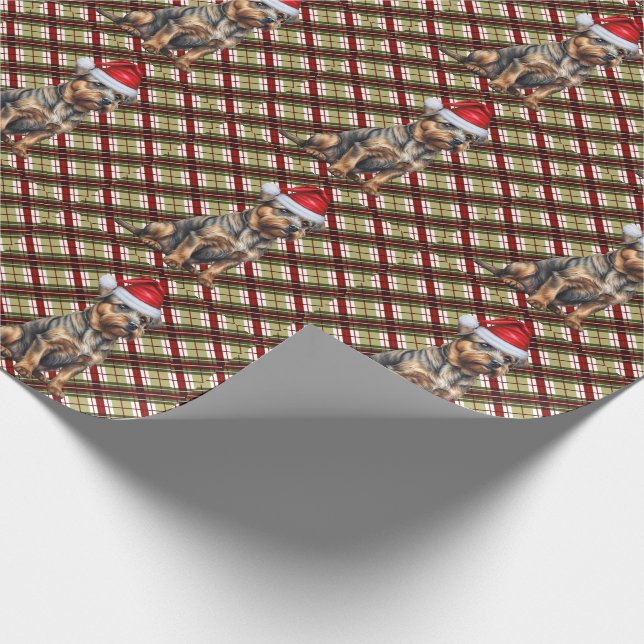 Papier Cadeau Bordure Terrier avec Noël rouge et vert (Coin)