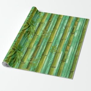 Papier Cadeau Bosquet de bambou jungle Verts chauds et frais