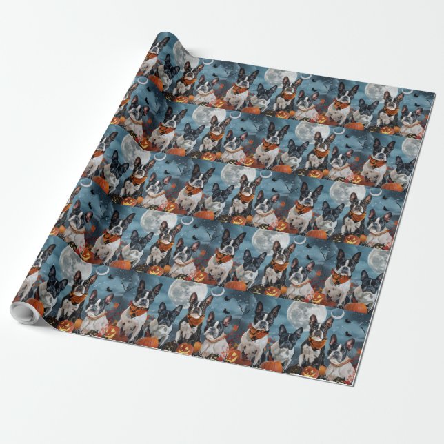 Papier Cadeau Boston terrier Halloween Épouvantable (Déroulé)