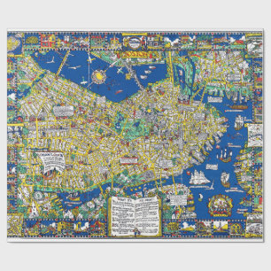 Papier Cadeau Boston vintage vieille ville carte géographie amér