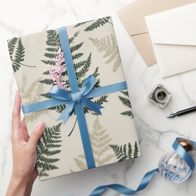 Papier Cadeau Botanical Green Fern Beige Floral Pattern (Cadeaux)
