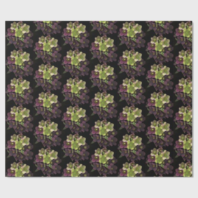 Papier cadeau botanique aux fleurs d'Hellébore (Plat)