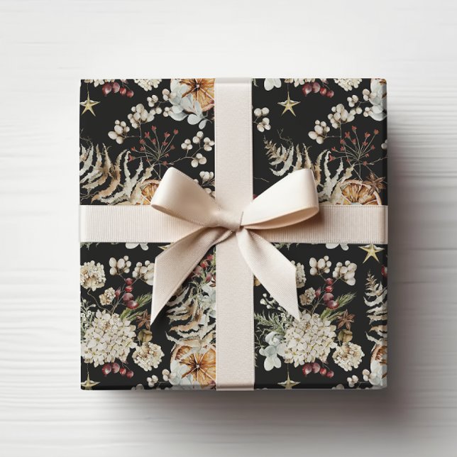 Papier Cadeau Botanique Boho Noir (Black Boho Botanical Wrapping Paper
)