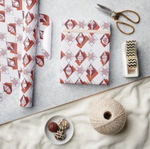Papier Cadeau Botanique de Noël rouge scandinave moderne