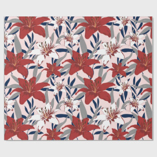 Papier cadeau botanique fleur de lys rouge élégant