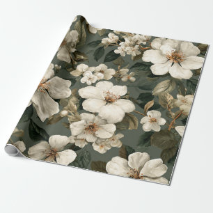 Papier Cadeau Botanique Floral Vintage Gras Vert Sauge Rustique