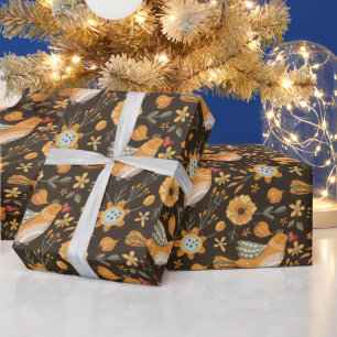 Papier Cadeau Botanique florale d'oiseaux sombres et douillettes