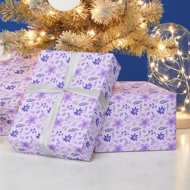 Papier Cadeau Botanique Florale violet Noël moderne (Vacances)