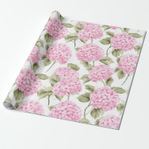 Papier cadeau botanique Hortensia rose