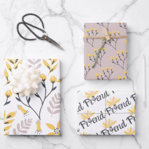 Papier cadeau botanique jaune feuilles