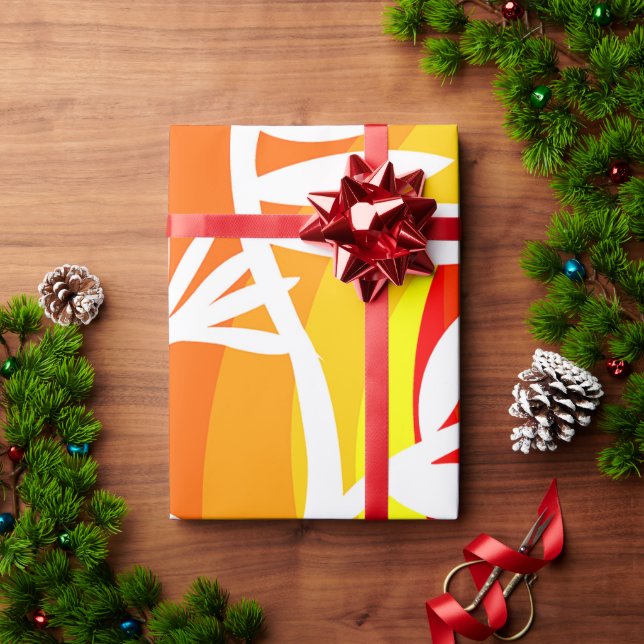 Papier Cadeau Botanique orange et blanche (Cadeau de vacances)