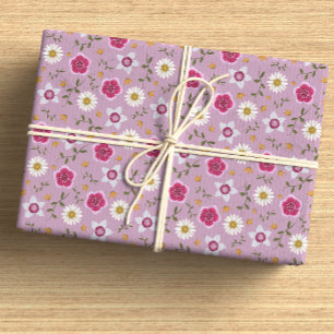 Papier Cadeau Botanique rose moderne Fleur sauvage tiré à la mai