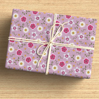 Papier Cadeau Botanique rose moderne Fleur sauvage tiré à la mai