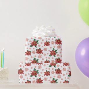 Papier Cadeau Botanique traditionnelle rouge et verte de Noël