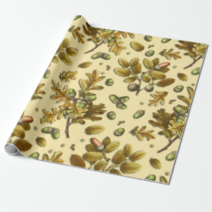 Papier Cadeau Botanique Vintage Crème Brown Chêne Feuille Acorns