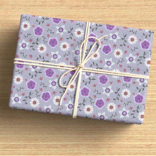Papier Cadeau Botanique violet Fleur sauvage moderne (Créateur téléchargé)