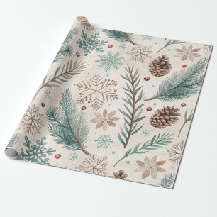 Papier Cadeau Botaniques d'hiver et flocons de neige - Fêtes rus