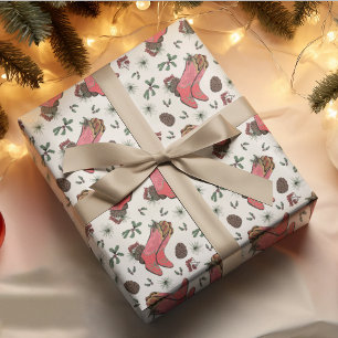 Papier Cadeau Botte, pinecones et baies de l'Ouest de Noël