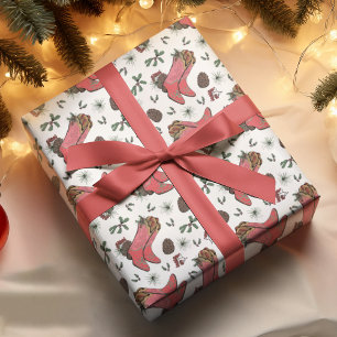 Papier Cadeau Botte, pinecones et baies de l'Ouest de Noël