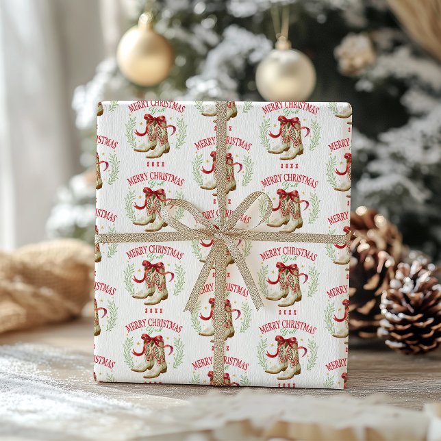 Papier Cadeau Bottes de cowboy de Noël occidentales (Créateur téléchargé)