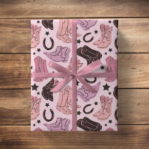 Papier Cadeau Bottes de cowgirl roses western rodeo fille du sud