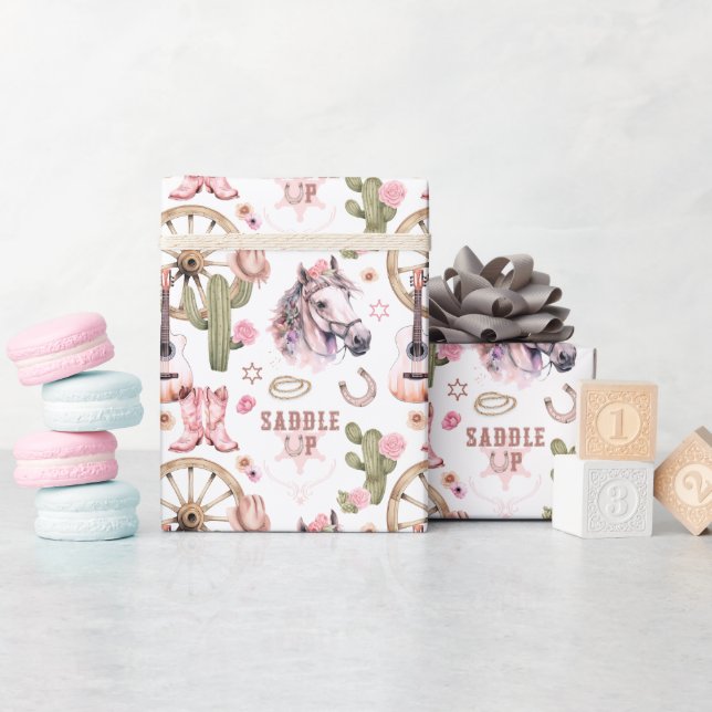 Papier Cadeau Bottes pour fille de l'Ouest et enveloppement cade (Baby Shower)