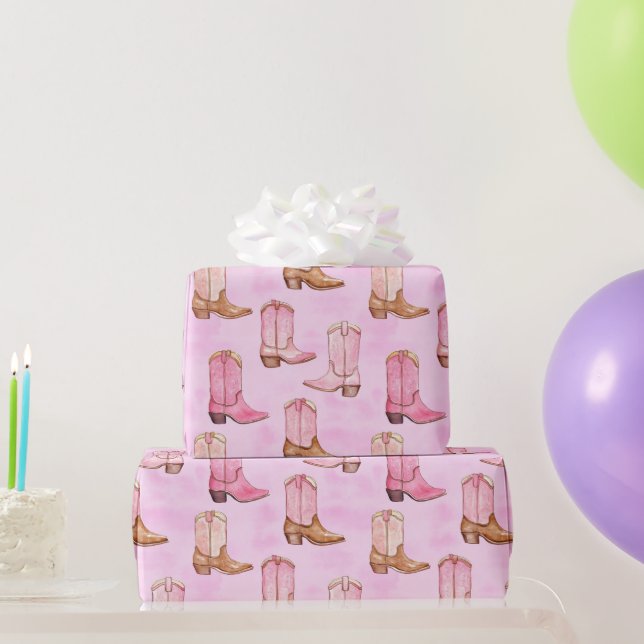 Papier Cadeau Bottes pour fille rose Tan Anniversaire (Cadeaux de fête)