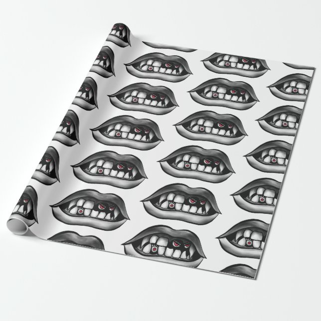 Papier Cadeau Bouche Goth Vampire Avec Les Gens Et Les Créatures (Déroulé)