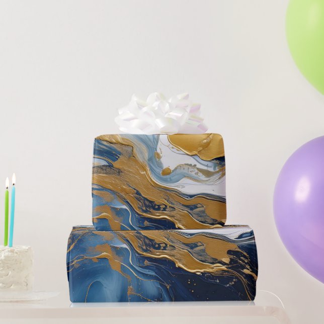 Papier Cadeau Bouffée en or et bleu (Cadeaux de fête)