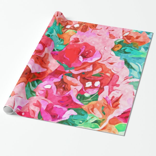 Papier Cadeau Bougainvilliers sauvages, fleurs été Floral Bohème (Déroulé)