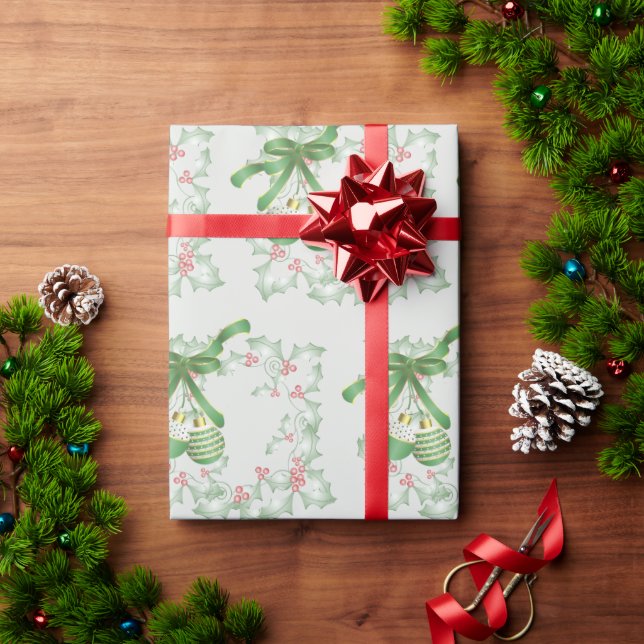 Papier Cadeau Bouges de rose verte Holly (Cadeau de vacances)