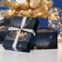 Bougies dans la neige avec une lune de Yule croiss